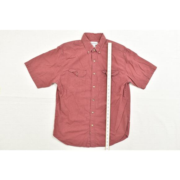 Carhartt Men's Button Down Size L Work Pockets 100% Cotton Red Short Sleeve - Picture 3 of 8